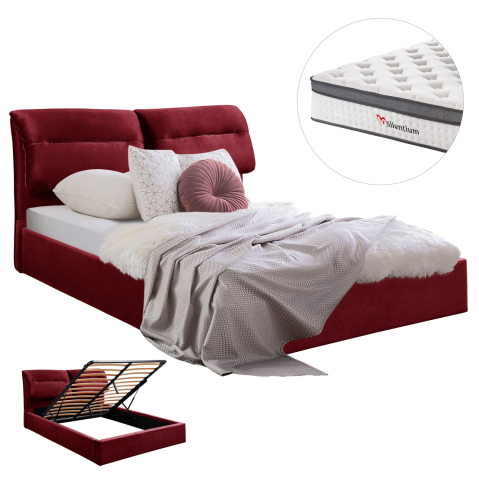 Interior - BED WITH MATTRESS and STORAGE SPACE KENDRA HM10809.06 BURGUNDY RED VELVET--FOR MATTRESS 160x200cm.
