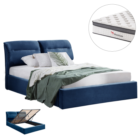 Interior - BED WITH MATTRESS and STORAGE SPACE KENDRA HM10809.18 BLUE VELVET--FOR MATTRESS 160x200cm.