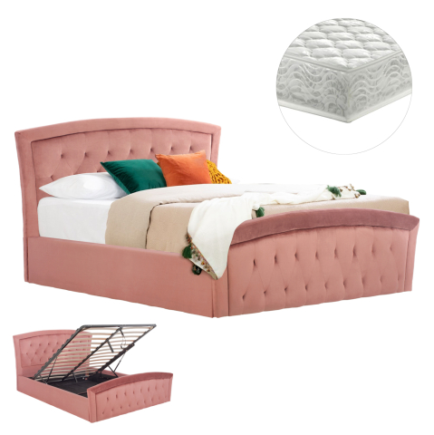 Seturi paturi cu saltele - BED WITH MATTRESS and STORAGE SPACE ODELIA HM21279.02 DUSTY PINK VELVET--FOR 160x200cm.