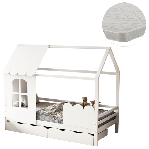 Seturi paturi cu saltele - BED WITH MATTRESS DOMER HM21319 PINE WOOD IN WHITE--MATTRESS 90x190cm