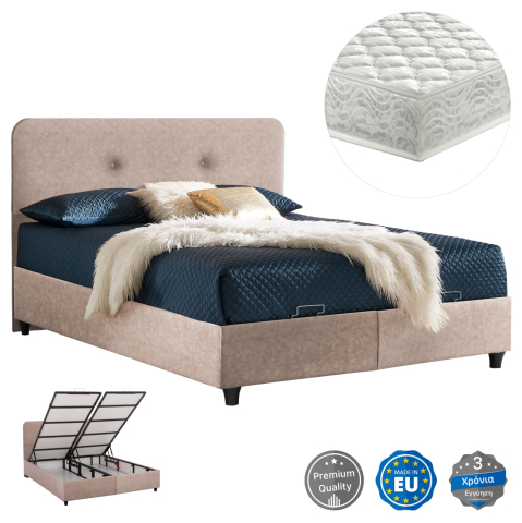 Seturi paturi cu saltele - BED WITH MATTRESS DOUBLE DOLORES HM21165 BEIGE FABRIC and STORAGE SPACE--FOR 160x200cm