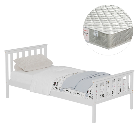 Seturi paturi cu saltele - BED WITH MATTRESS GIMLY HM21300.01 PINE WOOD IN WHITE COLOR FOR MATTRESS 90x190cm