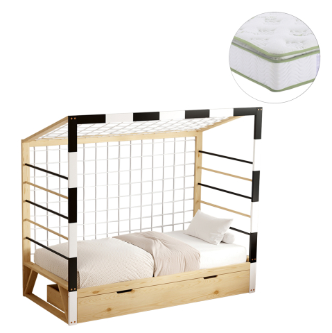 Interior - BED WITH MATTRESS GOALIE HM21309 PINE WOOD IN NATURAL-WHITE-BLACK--MATTRESS 90x190cm