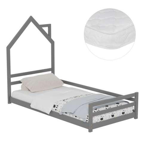 Interior - BED WITH MATTRESS HOUSER HM21301.01 PINE WOOD IN GREY COLOR--MATTRESS 90x190cm
