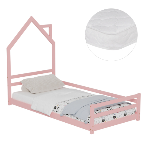 Interior - BED WITH MATTRESS HOUSER HM21301.02 PINE WOOD IN PINK COLOR--MATTRESS 90x190cm