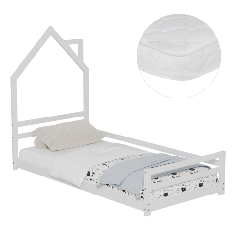 Interior - BED WITH MATTRESS HOUSER HM21301 PINE WOOD IN WHITE COLOR--MATTRESS 90x190cm