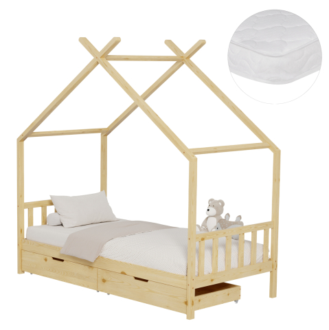 Interior - BED WITH MATTRESS KLARICE HM21305 PINE WOOD IN NATURAL WOOD COLOR--MATTRESS 90x190cm