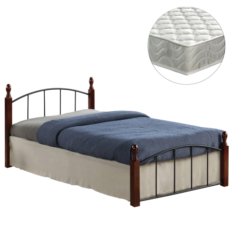 Seturi paturi cu saltele - BED WITH MATTRESS MAKAI HM21330 METAL and WOOD IN WALNUT--MATTRESS 90x190cm