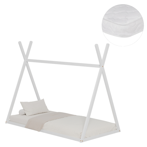 Interior - BED WITH MATTRESS MUNK HM21306.01 PINE WOOD IN WHITE COLOR--MATTRESS 90x190cm