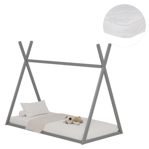 Interior - BED WITH MATTRESS MUNK HM21306.02 PINE WOOD IN GREY COLOR--MATTRESS 90x190cm