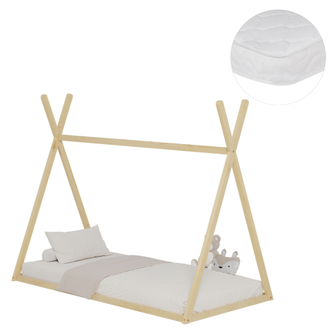 Interior - BED WITH MATTRESS MUNK HM21306 PINE WOOD IN NATURAL WOOD COLOR--MATTRESS 90x190cm