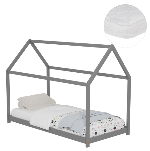 Interior - BED WITH MATTRESS PEPE HM21302.02 PINE WOOD IN GREY COLOR--MATTRESS 90x190cm