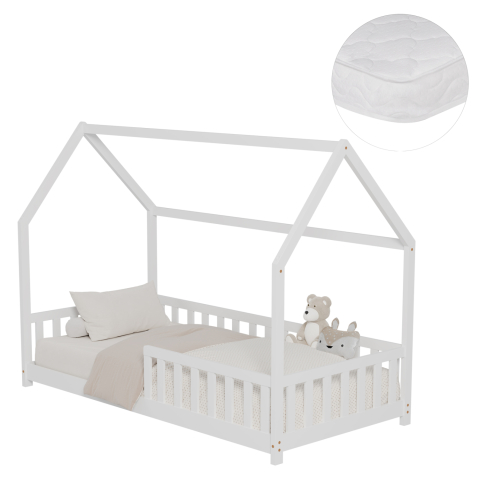 Interior - BED WITH MATTRESS PHYLLIS HM21304.01 PINE WOOD IN WHITE COLOR--MATTRESS 90x190cm