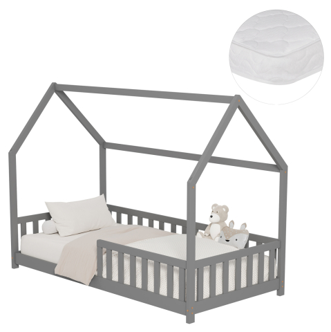 Interior - BED WITH MATTRESS PHYLLIS HM21304.02 PINE WOOD IN GREY COLOR--MATTRESS 90x190cm