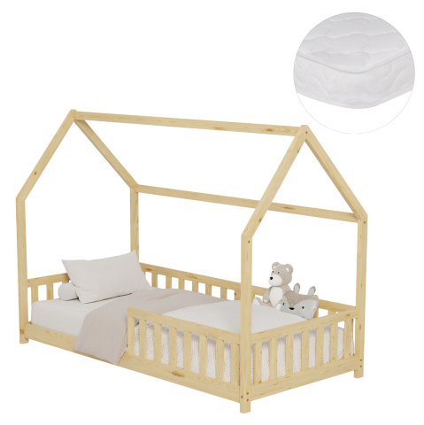 Interior - BED WITH MATTRESS PHYLLIS HM21304 PINE WOOD IN NATURAL WOOD COLOR--MATTRESS 90x190cm