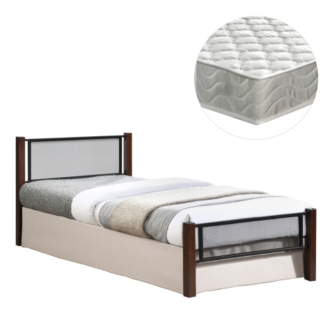 Seturi paturi cu saltele - BED WITH MATTRESS RAYVEN HM21335 METAL and WOOD IN DIRTY OAK--MATTRESS 90x190cm