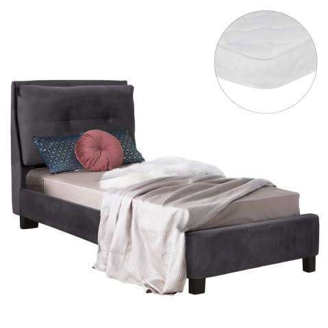 Seturi paturi cu saltele - BED WITH MATTRESS RILEY HM21282.01 GREY VELVET--FOR MATTRESS 90x200cm