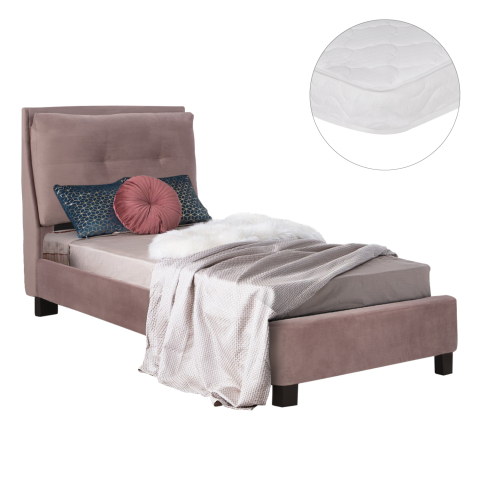 Seturi paturi cu saltele - BED WITH MATTRESS RILEY HM21282.02 DUSTY PINK VELVET--FOR MATTRESS 90x200cm