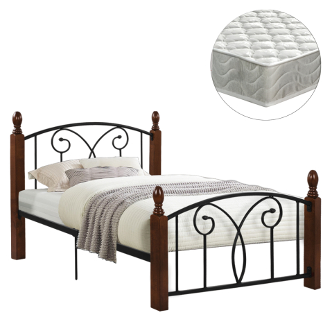 Seturi paturi cu saltele - BED WITH MATTRESS SUZIE HM21331 METAL and WOOD IN WALNUT--MATTRESS 90x190cm