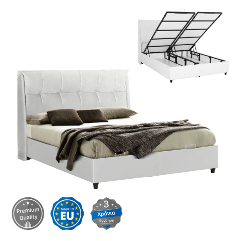 Interior - BED WITH STORAGE SPACE DREAMLET HM716.03 WHITE TEDDY FABRIC -FOR MATTRESS 160x200cm.