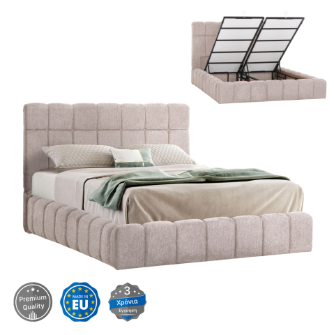 Paturi - BED WITH STORAGE SPACE RAMON HM720.10 TEDDY FABRIC IN BEIGE-FOR MATTRESS 160x200cm.