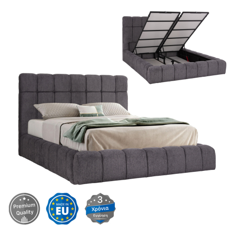 Interior - BED WITH STORAGE SPACE RAMON HM720.22 TEDDY FABRIC IN GREY-FOR MATTRESS 160x200cm.
