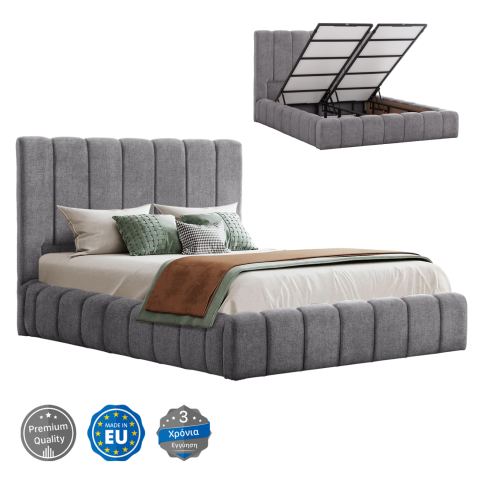 Paturi - BED WITH STORAGE SPACE REMO HM719.22 TEDDY FABRIC IN GREY-FOR MATTRESS 160x200cm.