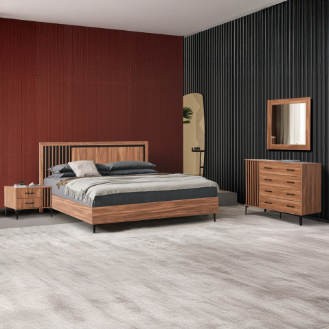 Seturi pentru dormitor - BEDROOM FURNITURE SET 4PCS HARRY HM21115 MELAMINE IN NATURAL WOOD and BLACK