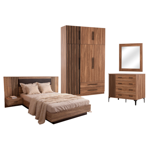 Seturi pentru dormitor - BEDROOM FURNITURE SET 5PCS HARRY HM10913.01 MELAMINE IN NATURAL WOOD and BLACK--FOR MATTRESS 160x200cm