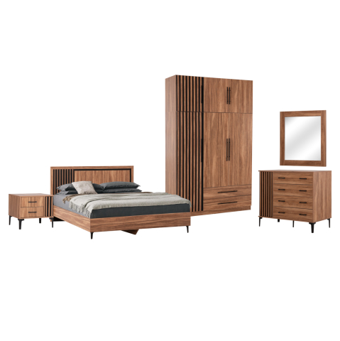 Seturi pentru dormitor - BEDROOM FURNITURE SET 6PCS HARRY HM10912.01 MELAMINE IN NATURAL WOOD and BLACK--FOR MATTRESS 160X200cm