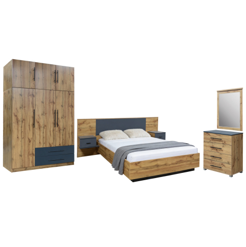 Seturi pentru dormitor - BEDROOM SET 5PCS CARYS HM10888.12 MELAMINE IN NATURAL WOOD COLOR/GREY