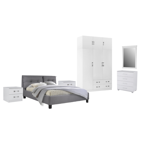 Seturi pentru dormitor - BEDROOM SET 6PCS CARLY HM10884.05 MELAMINE IN WHITE--GREY FABRIC