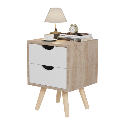 Noptiere - BEDSIDE STAND DINKL HM2472.04 MELAMINE-2 DRAWERS IN SONAMA-WHITE 29,7x29,7x45Hcm.