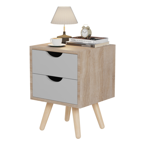 Noptiere - BEDSIDE STAND DINKL HM2472.05 MELAMINE-2 DRAWERS IN SONAMA-GREY 29,7x29,7x45Hcm.