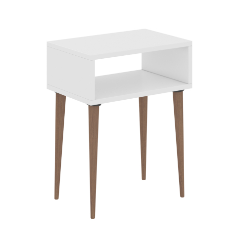 Noptiere - BEDSIDE STAND TODD HM18183.01 MELAMINE IN WHITE-LEGS IN NATURAL WOOD COLOR 45x30x58Hcm.