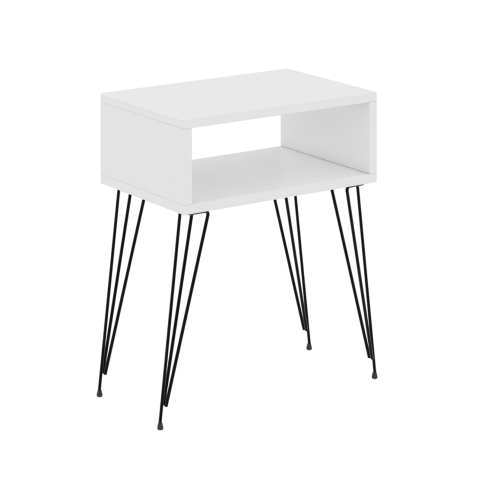 Noptiere - BEDSIDE STAND TODD HM18184.01 MELAMINE IN WHITE COLOR-METAL LEGS IN BLACK 45x30x58Hcm.