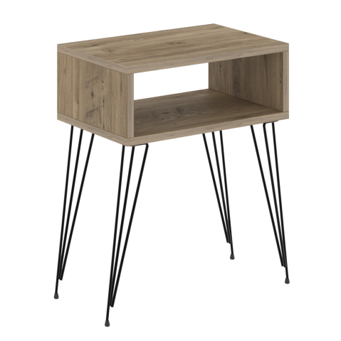 Noptiere - BEDSIDE STAND TODD HM18184.04 MELAMINE IN NATURAL WOOD COLOR-METAL LEGS IN BLACK 45x30x58Hcm.
