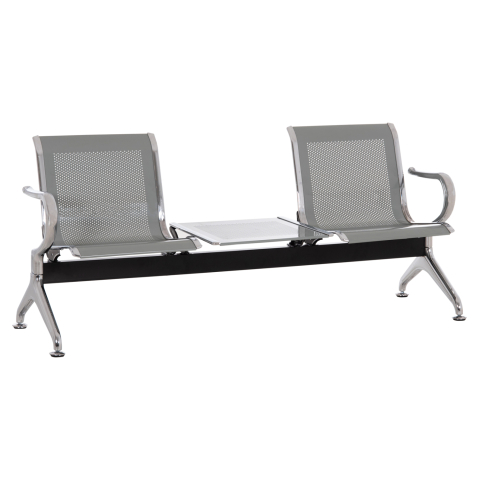 Scaune pentru vizitatori - BENCH 2-SEATER+TABLE AIRPORT-TYPE AVIATOR HM18402 METALLIC MESH IN SILVER/GREY COLOR 170x55x76Hcm.