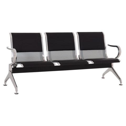 Scaune pentru vizitatori - BENCH 3-SEATER AIRPORT-TYPE AVIATOR HM18400 METALLIC WITH BLACK PU 172x55x76Hcm.
