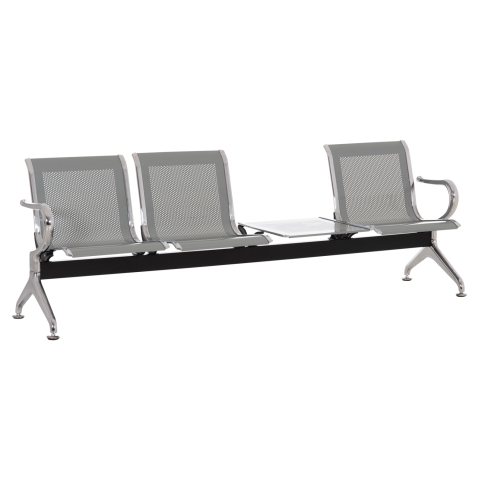 Scaune pentru vizitatori - BENCH 3-SEATER+TABLE AIRPORT-TYPE AVIATOR HM18403 METALLIC MESH IN SILVER/GREY COLOR 223x55x76Hcm.