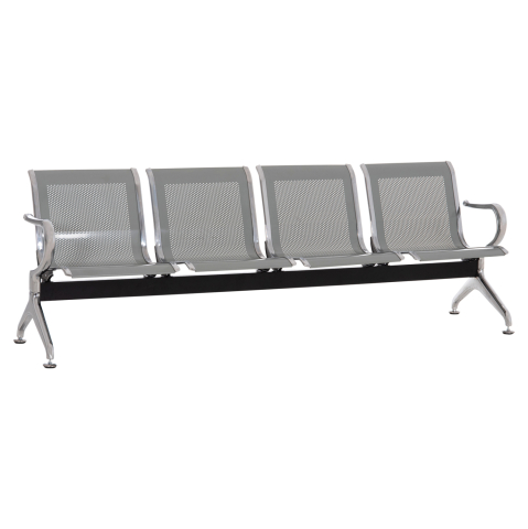 Scaune pentru vizitatori - BENCH 4-SEATER AIRPORT-TYPE AVIATOR HM18401 METALLIC MESH IN SILVER/GREY COLOR 223x55x76Hcm.
