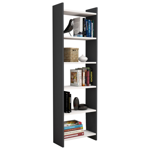Biblioteci - BOOKCASE CLASSIKER HM9226.13 MELAMINE DARK GREY-WHITE 48,5x22x160Hcm.
