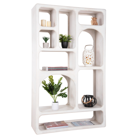 Vitrine - BOOKCASE HANDYR HM9707 SOLID MANGO WOOD IN WHITE COLOR 100x35x165Hcm.