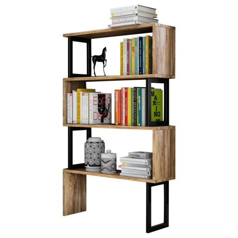 Biblioteci - BOOKCASE IN WALNUT WITH BLACK FRAME HM8867.01 80x22x128cm.