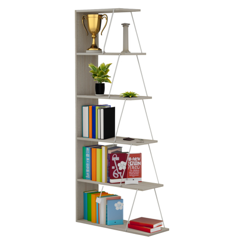 Biblioteci - BOOKCASE MINI TARS HM2241.11 SONOMA MELAMINE-WHITE METAL RODS 65x22-24x146Hcm.
