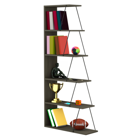 Biblioteci - BOOKCASE MINI TARS HM2241.13 OLIVE GREY MELAMINE-BLACK METAL RODS 65x22-24x146Hcm.