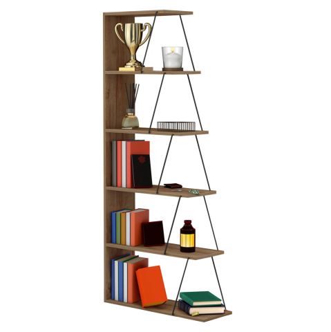 Biblioteci - BOOKCASE MINI TARS HM2241.14 NATURAL OAK MELAMINE-BLACK METAL RODS 65x22-24x146Hcm.