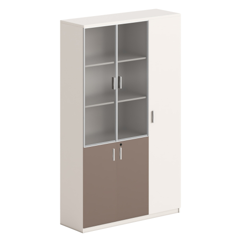 Biblioteci - BOOKCASE NEWLINE HM18280 MELAMINE IN WHITE and BROWN--GLASS 120x40x200Hcm.