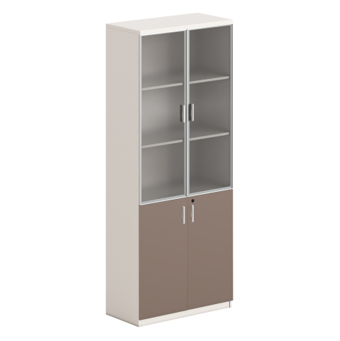 Biblioteci - BOOKCASE NEWLINE HM18281 MELAMINE IN WHITE and BROWN--GLASS 80x40x200Hcm.