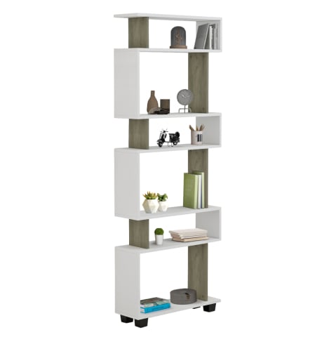 Biblioteci - BOOKCASE OWL MELAMINE IN OLIVE GREY WHITE 60x19,5x165Hcm.HM8923.11